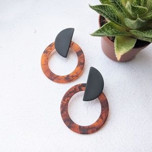 Geometric Half Moon Tortoise Acrylic Hoop Earrings